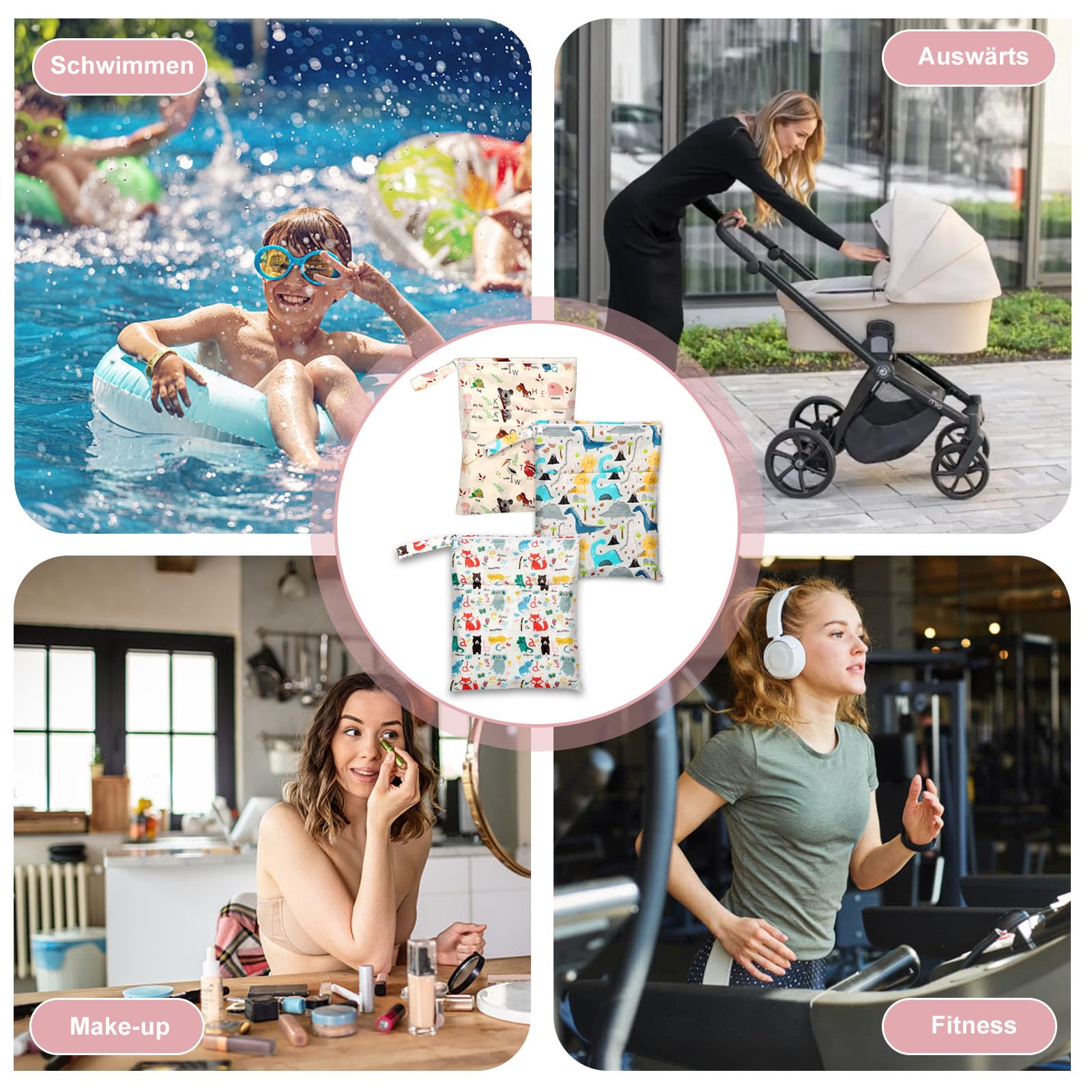 Lot de 3 sacs à couches étanches double fermeture éclair pour bébé voyages