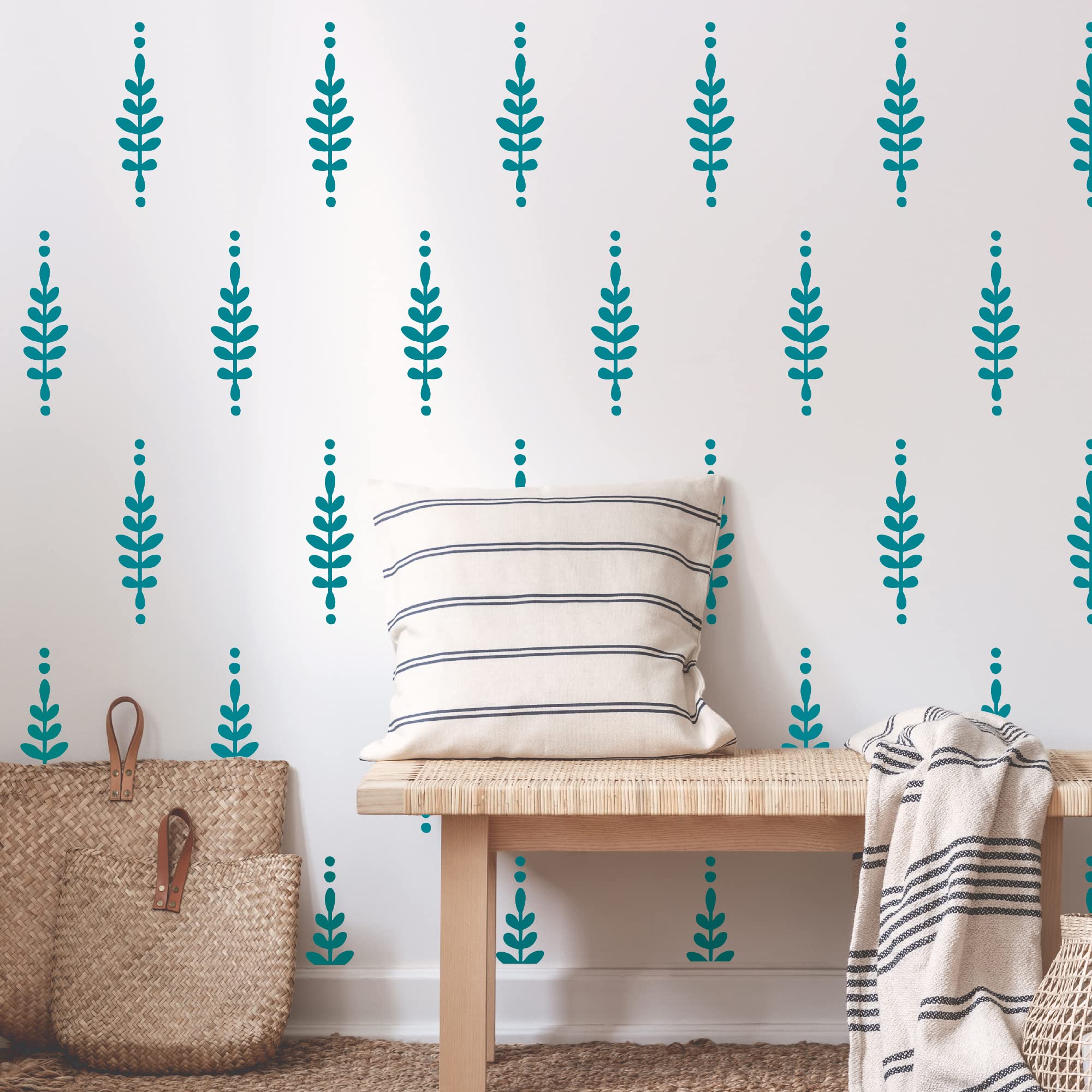 A Room with Floral Vinyl Leaves Wall Decals, Peel and Stick Modern Boho Flower Stickers Bedroom Livingroom Home Wall Art Decor-Teal