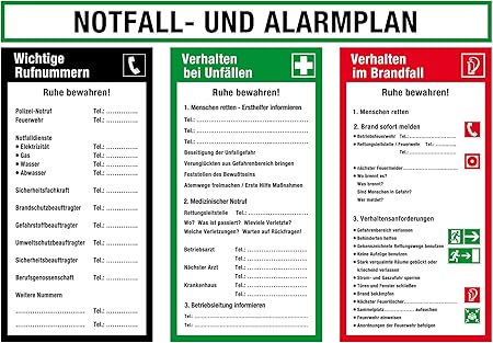 Aushang Am Arbeitsplatz Notfall Und Alarmplan Kunststoff 30 X 42 Cm Amazon De Baumarkt