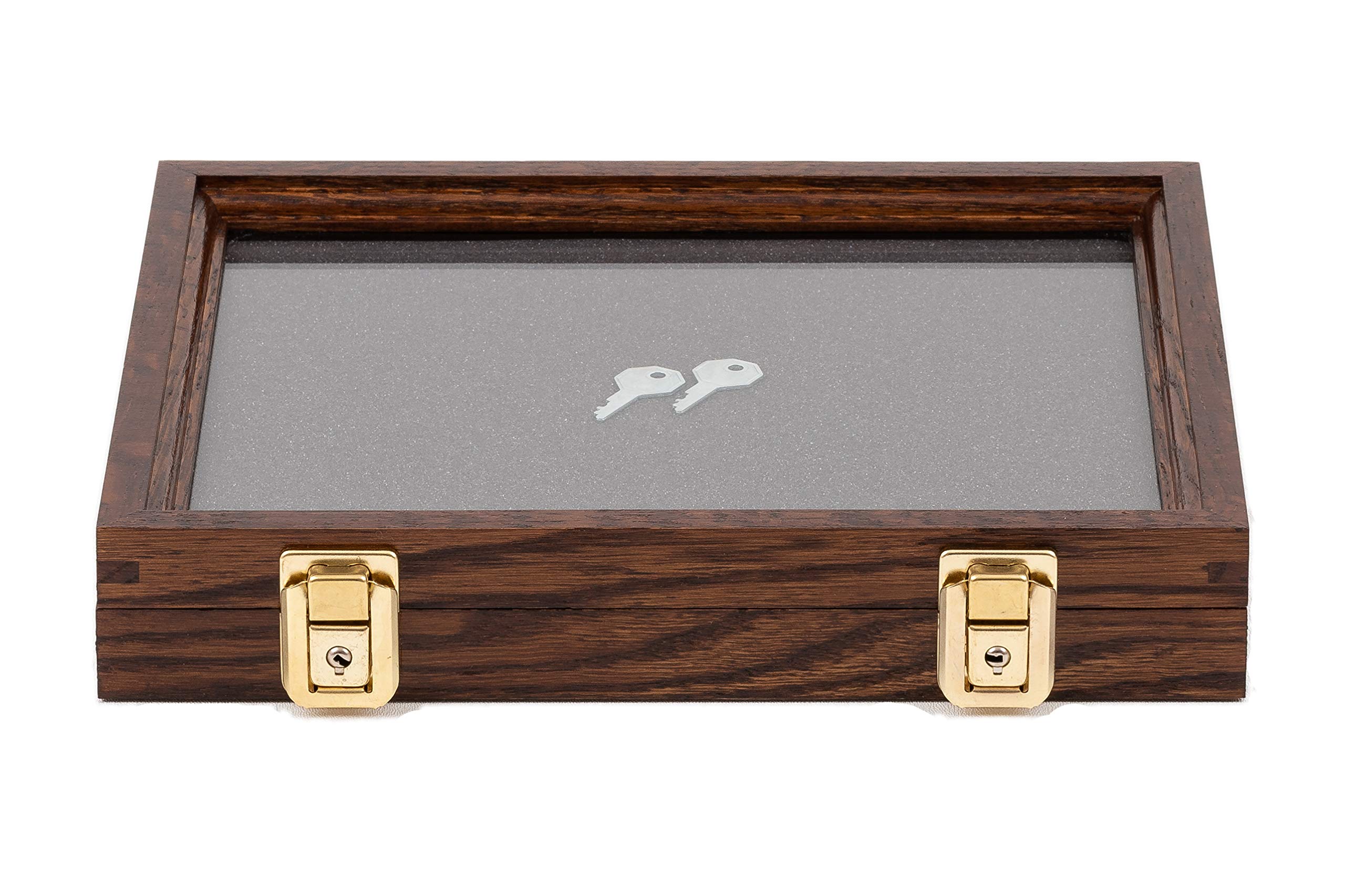 Two Timbers Extra Small Display Case Made in USA with Walnut Finish Wood Box with Glass Top, Arrowheads, Knives, Rocks, Pins, Collectibles, Collections, Medals, Military Coins 4h, Keepsakes
