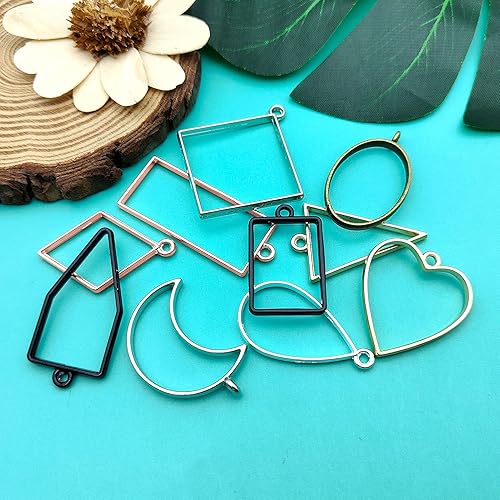 Miniatura 7 de 60 colgantes de bisel con espalda abierta, 10 estilos de marco hueco para joyas y aretes, collares, pulseras, manualidades (6 colores)