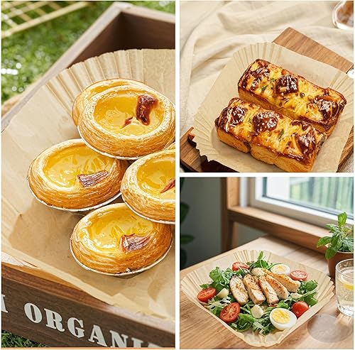 Vista 5 de Revestimientos para Freidora de Aire, Revestimientos de Papel de Pergamino de 6.3 Pulgadas para Freidora de Aire, Resistente al Calor y Precortados