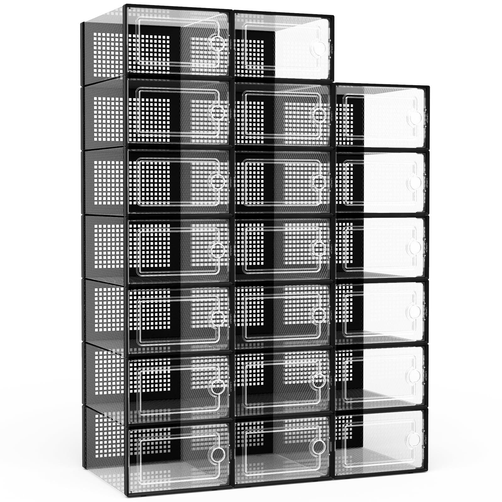 Potahouse® Shoe Storage Organizer, 20 Pack X-Large Stackable Shoe Box with Lids, Fit US Size Women's 12 Men's 11, Sneaker Storage Container Space Saving for Entryway Closet Dorm, Black