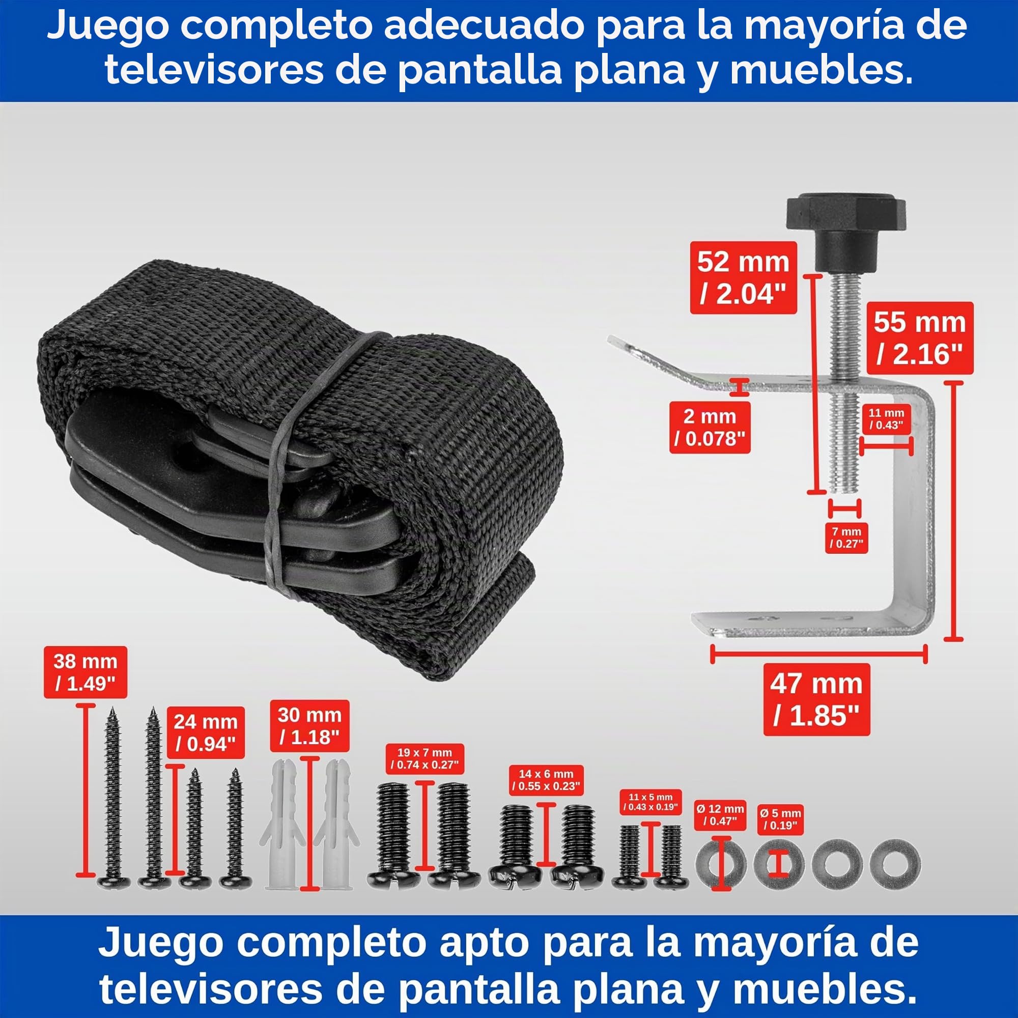 Dispositivo antivuelco para atornillar TV, 1 Set, Negro, para televisores CRT, televisores de pantalla plana, fácil de activar/desactivar, para niños pequeños, mascotas, incl. Tornillos