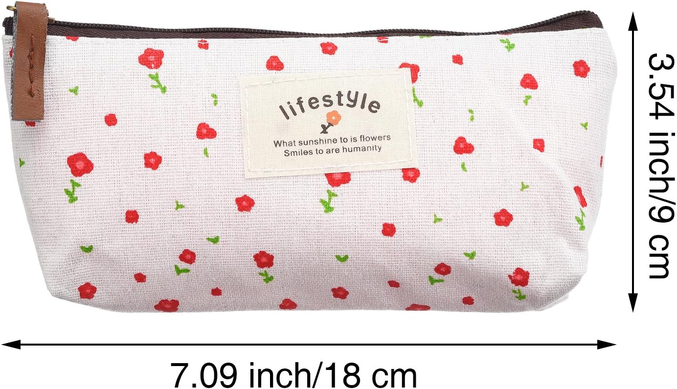 TecUnite 8 Pieces Pen Case Pencil Bag Canvas Pencil Pen Case Pen Holder Cosmetic Makeup Bag Set Christmas Holiday Present for School Office Students Teen Girls Women Adults (Floral Style)