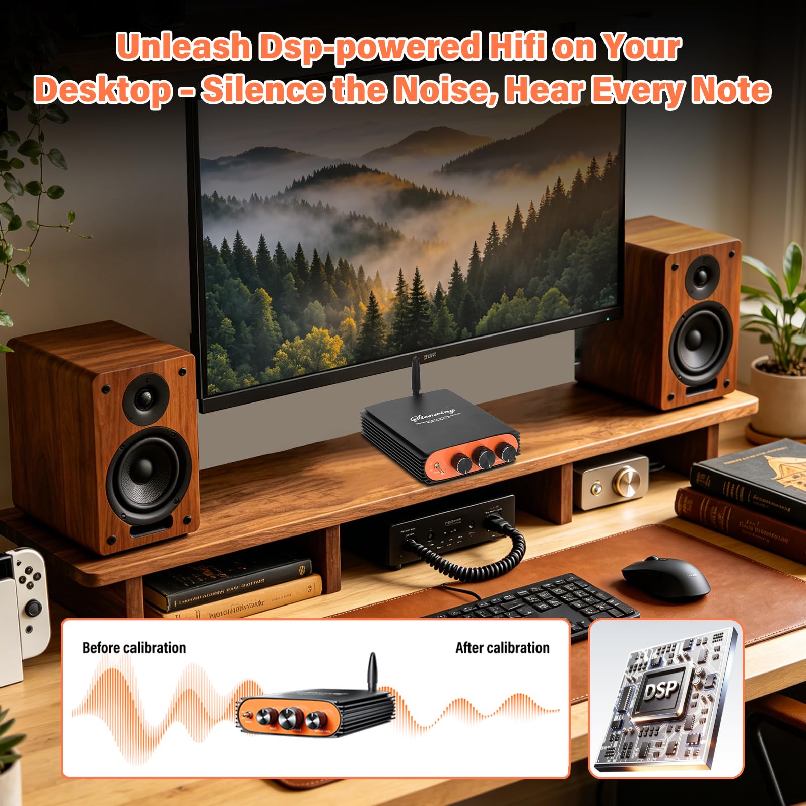 Mini Amplificador Audio Bluetooth 5.3, Amplificador HiFi Clase D Estéreo 300Wx2 2 Canales con TPA3255, Amplificador de Sonido Digital, Salida del Altavoz del Subwoofer, DC 24-36V, BT/USB/AUX