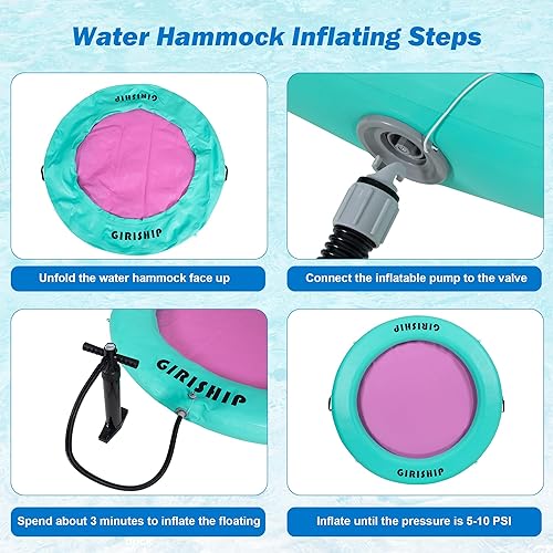 Miniatura 6 de 6FT Inflatable Water Hammock, Round Floating Ring Inflatable Floating Dock for Lakes and Pools, Pool Hammock Lake Floats for Adults