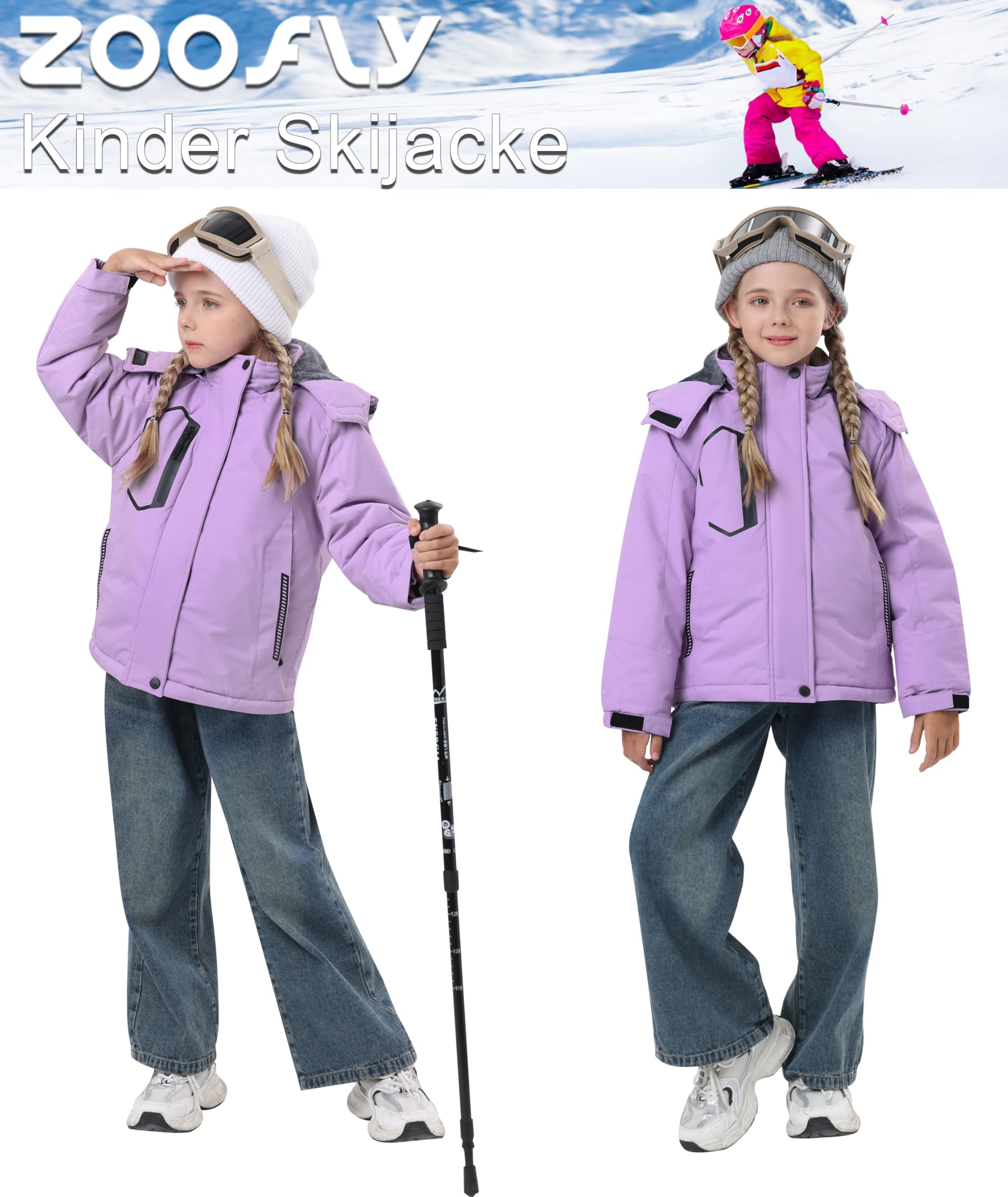Zoofly Giacca Invernale Bambini Giacca da Neve in Pelo Caldo Giacca da Sci Impermeabile con Cappuccio