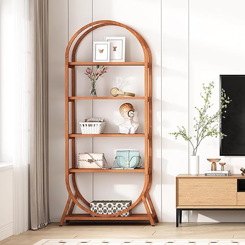 Miniatura 8 de Tribesigns Estantería abierta de 5 niveles, estantería arqueada de 70.8 pulgadas de alto, estantería de almacenamiento marrón moderna, estante de