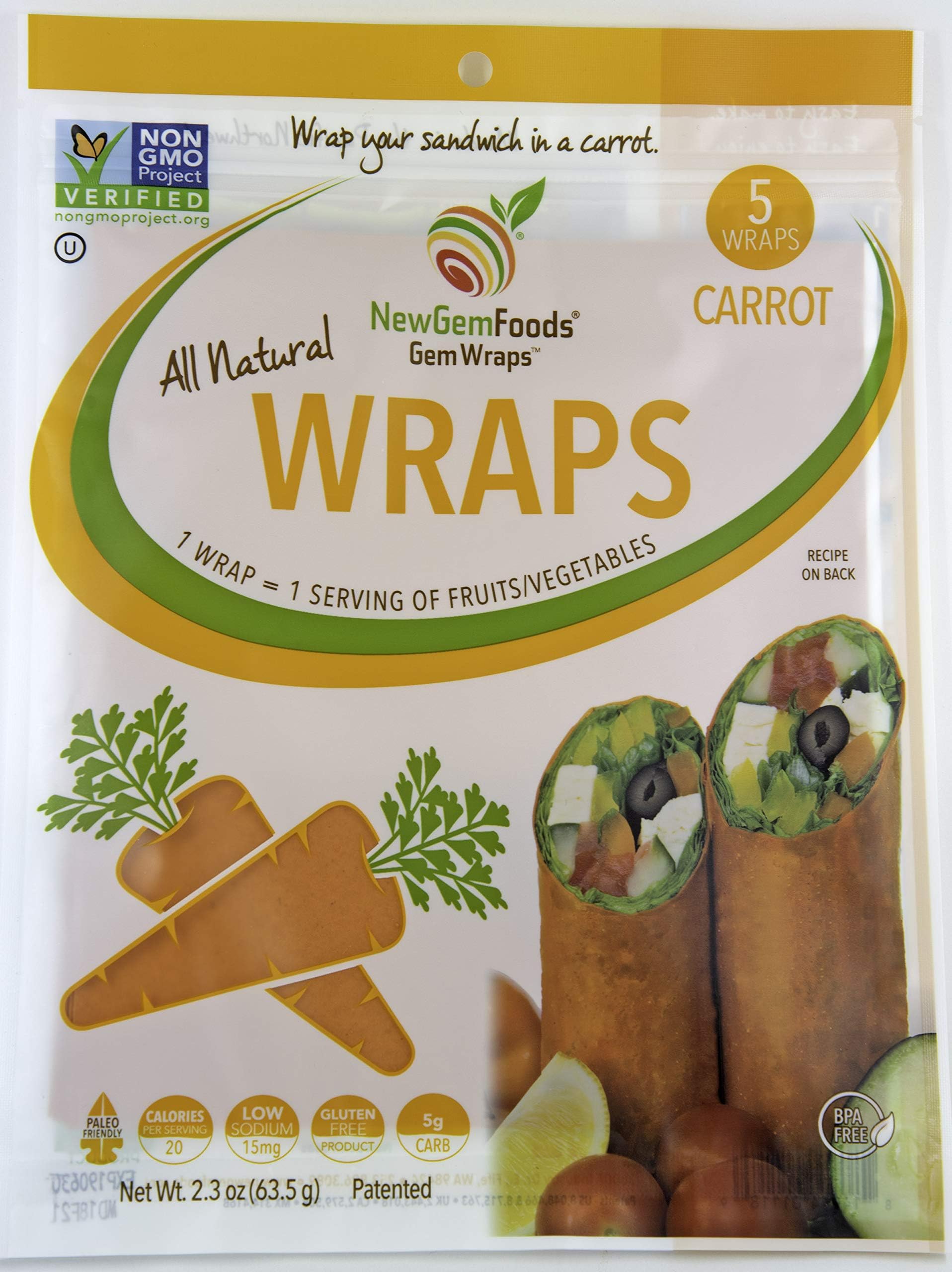 NewGem Foods® Carrot Sandwich Wraps (5 Wrap Pack)