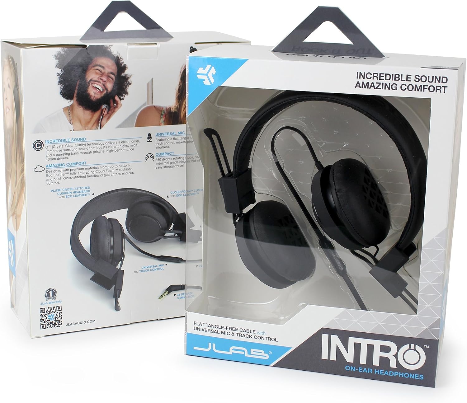 JLAB Audio Intro Premium On-Ear Headphones, with Universal Mic (Black)