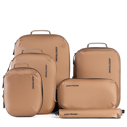 Aerotrunk Ultralight Compression Packing Cubes - Lightweight Travel Organizers for Suitcases and Luggage (6-Pack, Mocha)