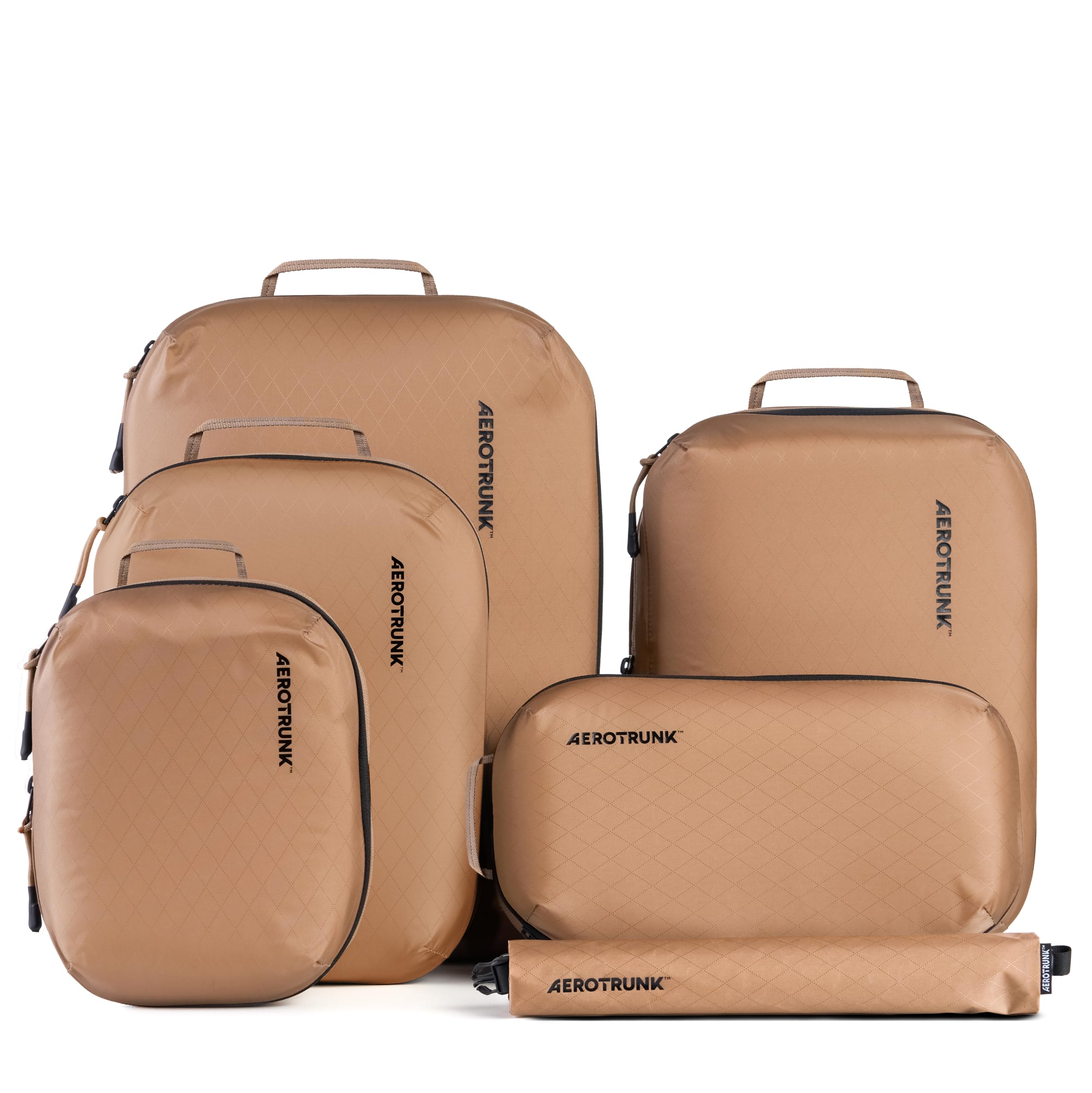 Aerotrunk Ultralight Compression Packing Cubes - Lightweight Travel Organizers for Suitcases and Luggage (6-Pack, Mocha)