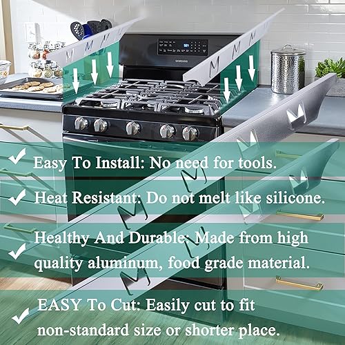 Miniatura 2 de Llenadora de cubierta para encimera de estufa, kit de moldura de rango, aluminio no se derrite como silicona, para espacio de 132 a 58 pulgadas,