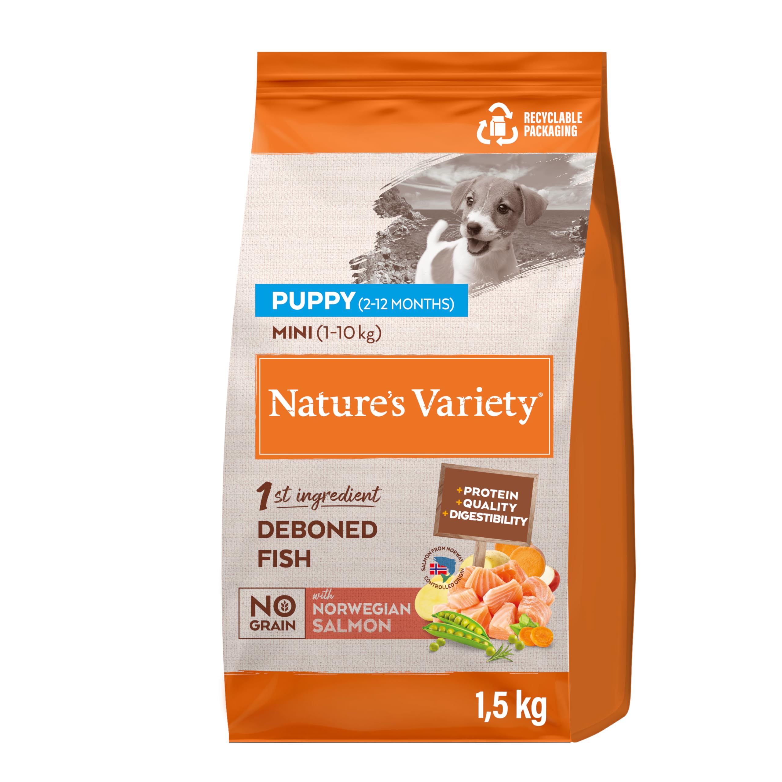 Nature's Variety No Grain - Pienso para Perros Mini Junior con Salmón sin espinas - 1,​5kg