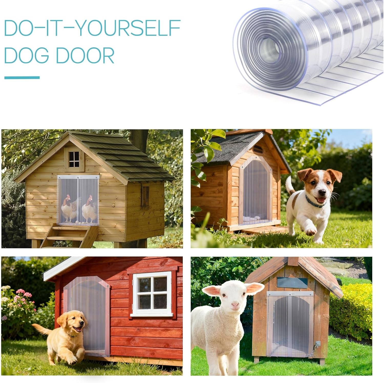 ClawJaw Dog Door Replacement Flaps, Dog House Flap-11.8" W x 4.1' L [2 pcs], Plastic Vinyl Door Strips for DIY Pet Door - Doghouse or Kennel Door Flap, Clear