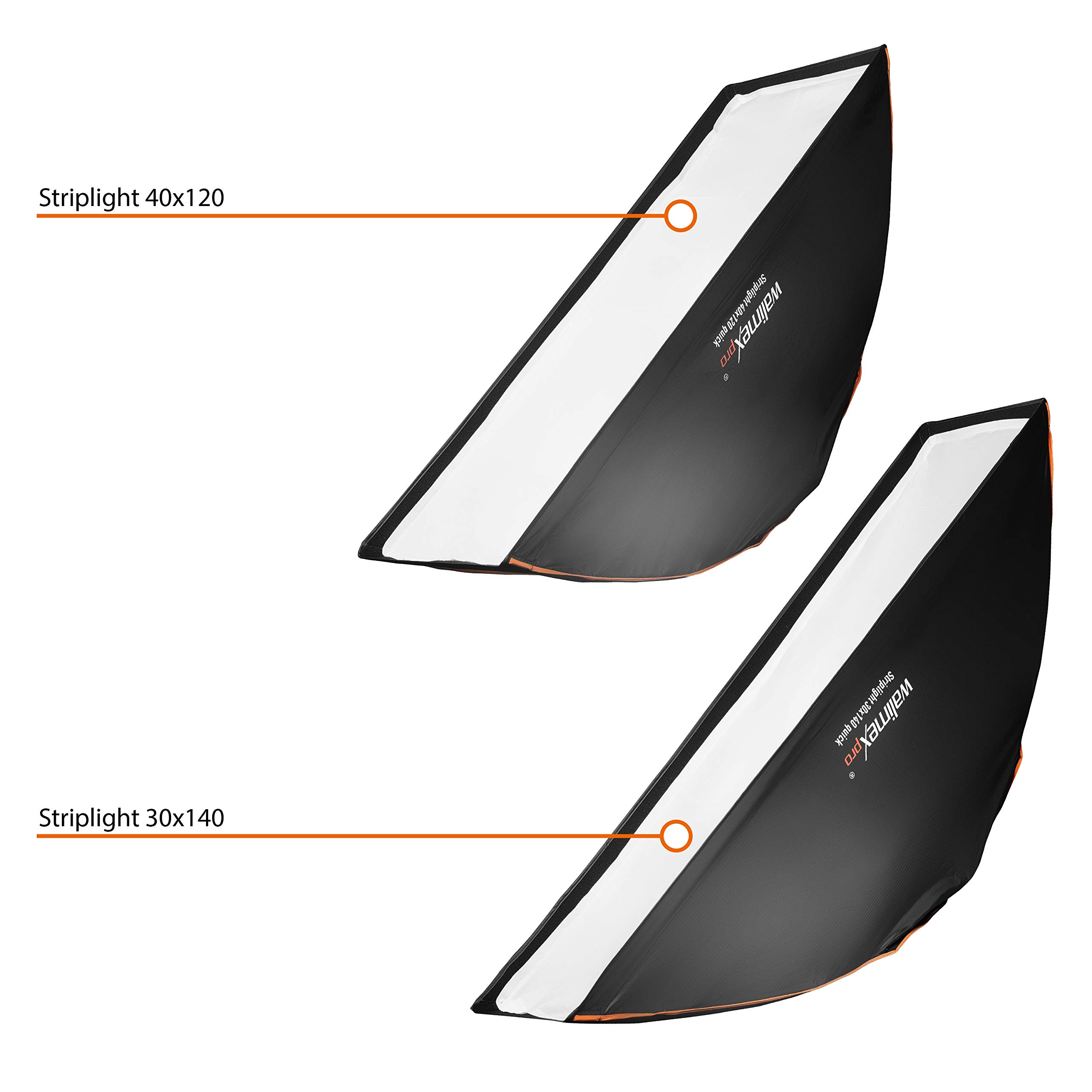 Walimex pro Studio Line Striplight SB QA pour Elinchrom – Softbox 40x120cm avec Grille et diffuseurs Interne/Externe, Montage pour Flash sur Sabot