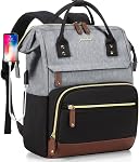 Sac à dos : 15.6 sac à dos de voyage de travail de pouce USB Charger College Bookbag Business Computer Backpack Sacs à dos antivol Casual pour l'infirmier Beige Black Brown pour femme
