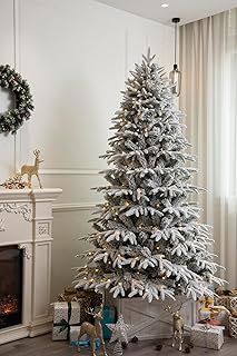 7 Feet Snowy Forest Spruce Artificial Flocked Christmas Tree Pre-lit with LED Light (Pre-lit, 7')