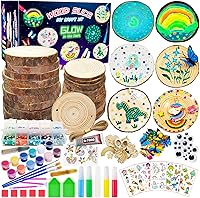 Vista 1 de KIRKOTOY Kit de manualidades de madera para niños, brilla en la oscuridad, regalos para niños y niñas de 6 a 12 años, 24 rebanadas de madera