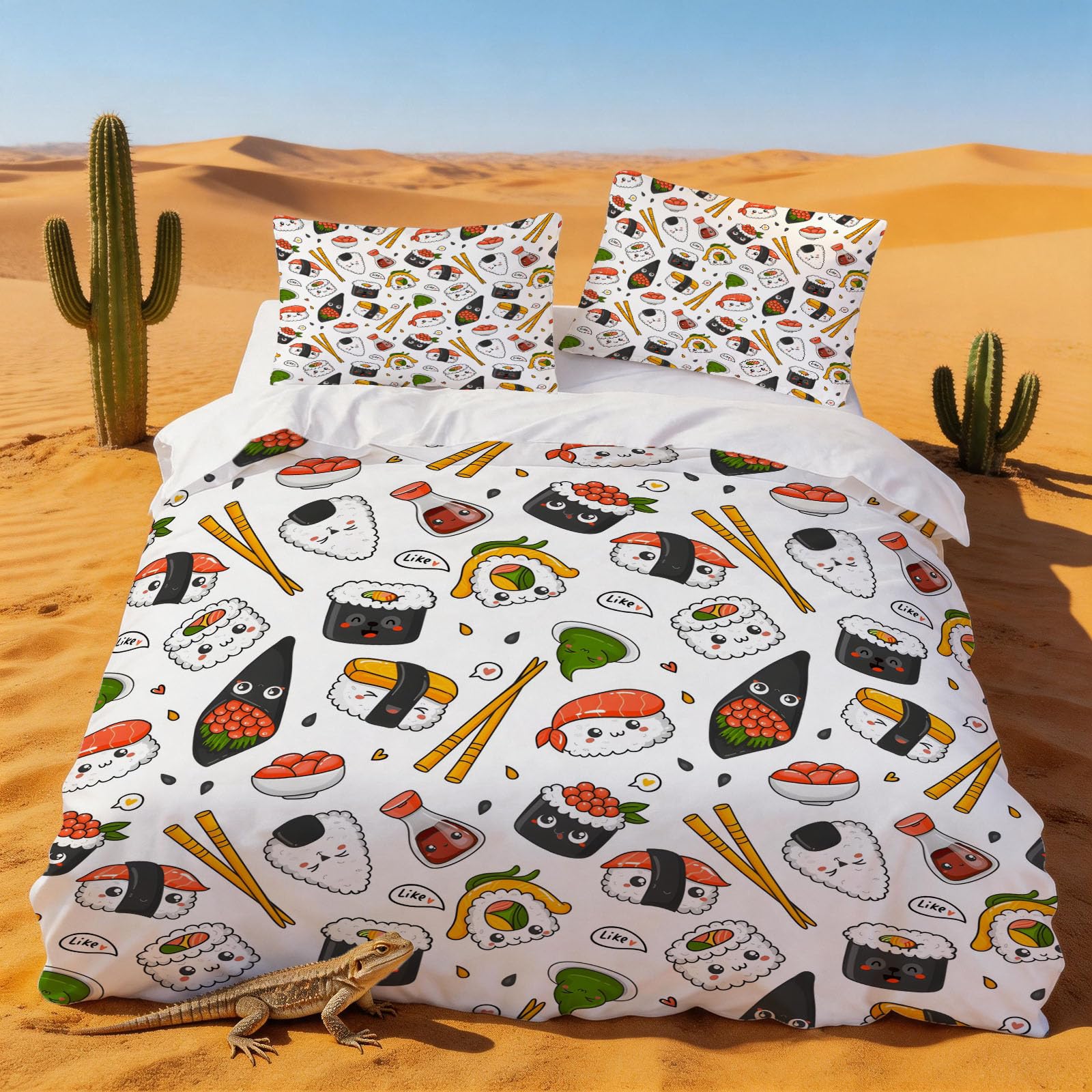 Housse couette 220x240 microfibre douce anti-plis : fini le lit terne avec les sushis japonais