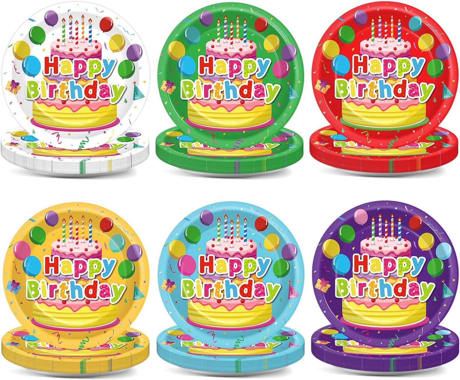 48PCS Happy Birthday Plates - Colorful Party Supplies, 7Inch Dessert Plates for Boy & Girl Kids' Birthday Table Decoration