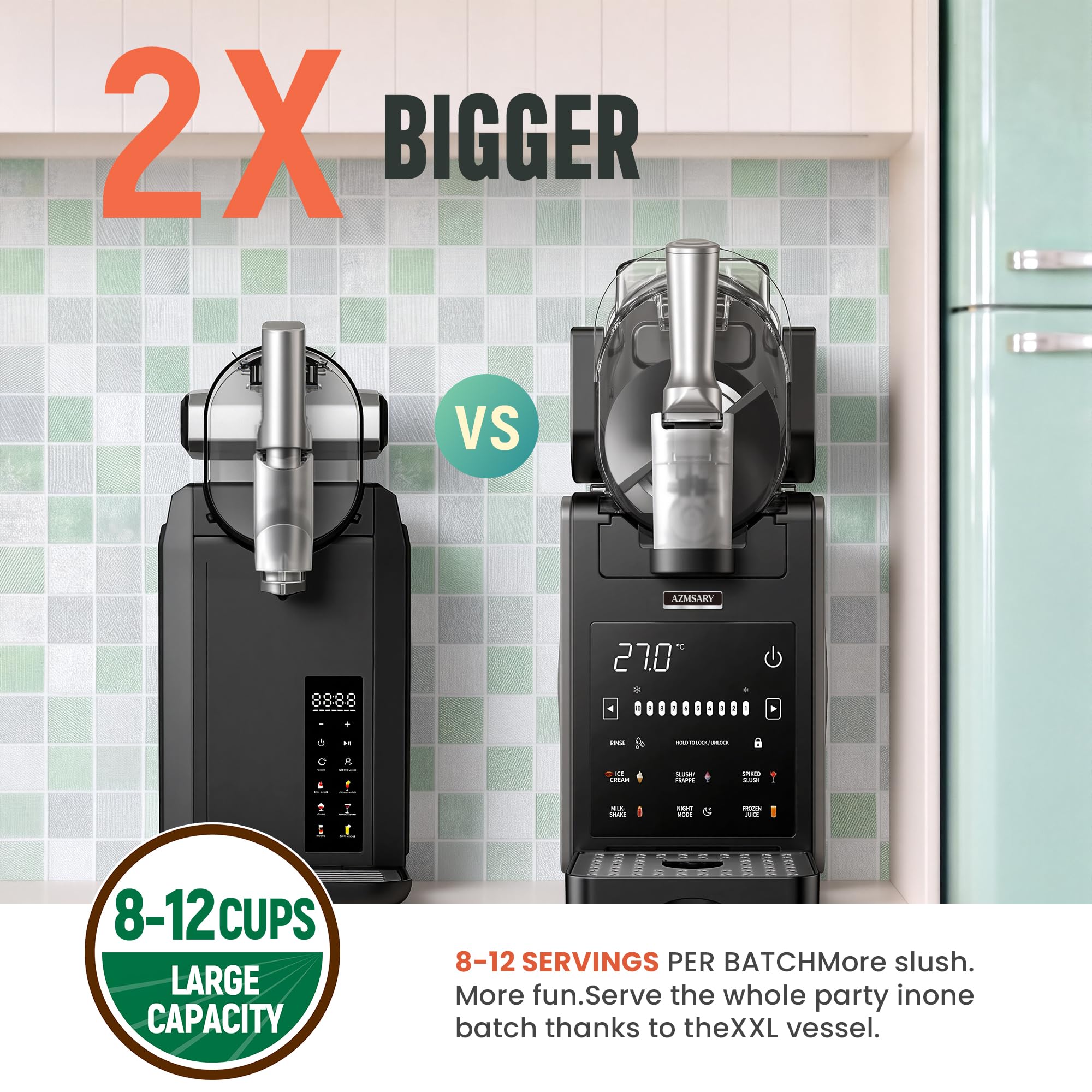 Máquina de granizado – 2,5 L Heladera & Slushie Máquina para el hogar con pantalla LED, 6 programas preestablecidos para helados, frappés, batidos, limpieza automática, no requiere hielo