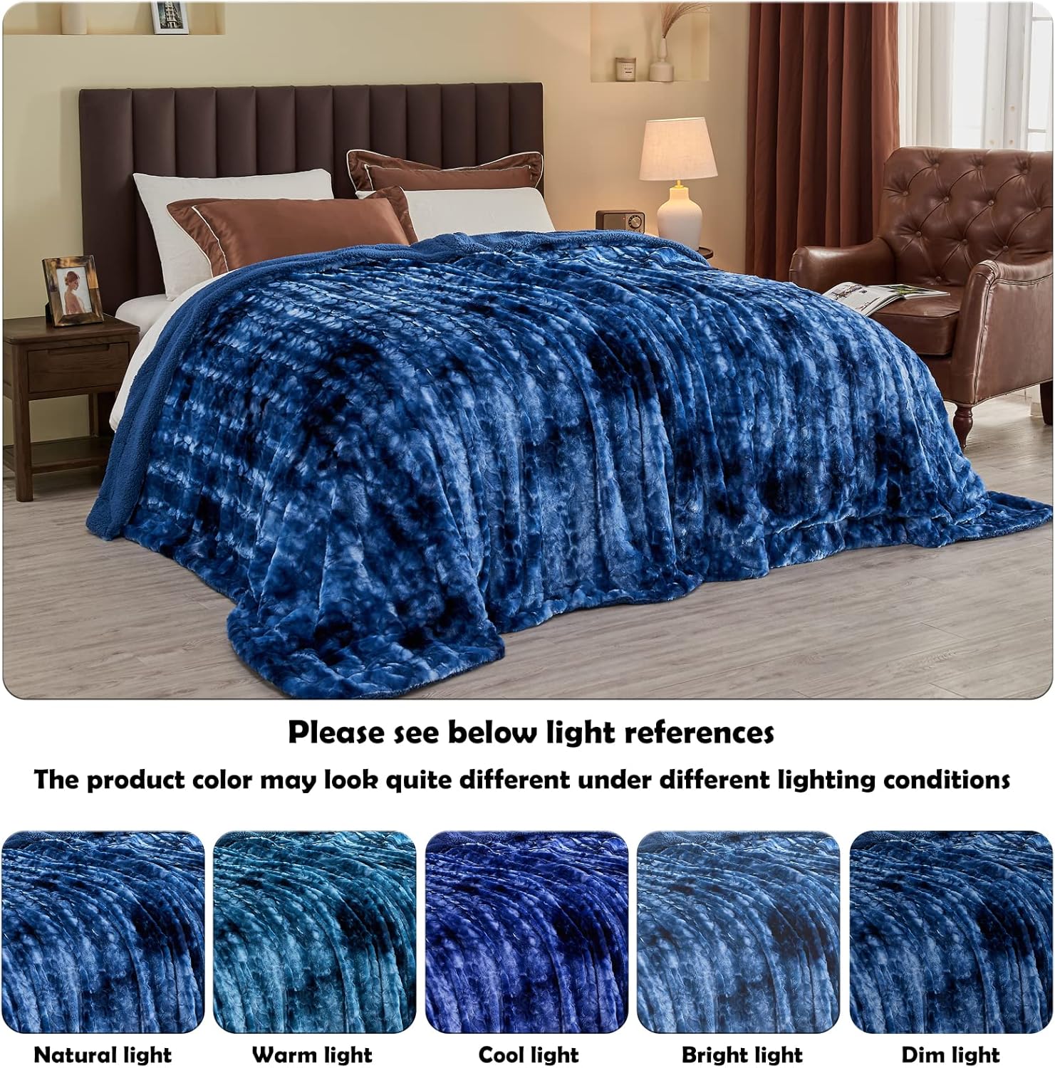 NEWCOSPLAY Super Soft Faux Fur Throw Blanket for Couch Indigo Fuzzy Plush Warm Blanket for Sofa Bed (Indigo, Throw(50"x60")) - Image 4