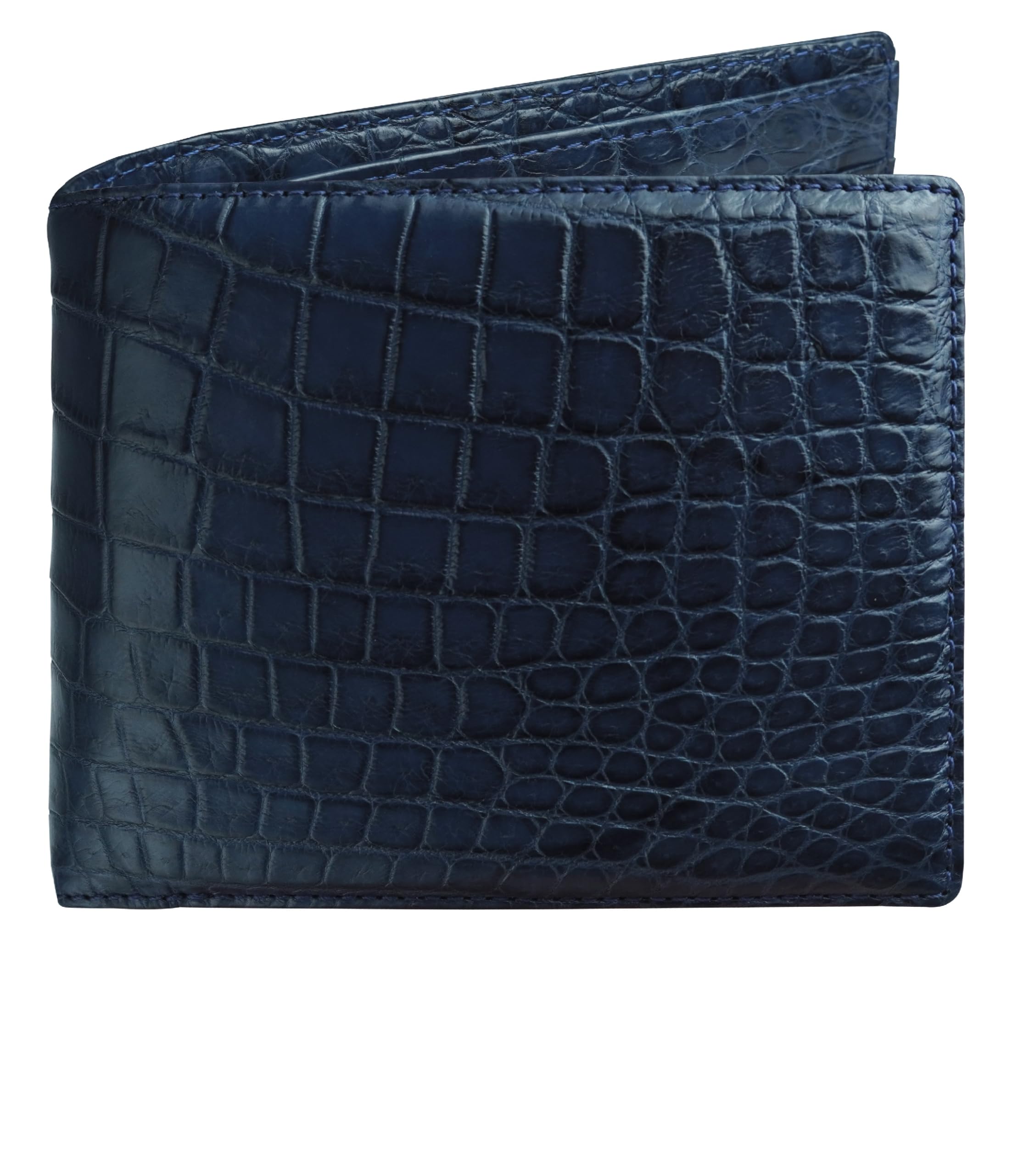 HATA Navy Blue Exotic Bifold Leather Wallet for Men, Double-Side Leather Wallet with RFID Blocking &amp; ID Window Credit Card Holder, Handmade Gift for Birthday, Anniversary, Father’s Day VIBE-44