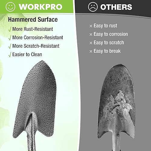 Miniatura 5 de WORKPRO Juego de herramientas de jardín de 6 piezas, herramientas manuales de jardinería resistentes con mango de goma suave, incluyendo paleta,