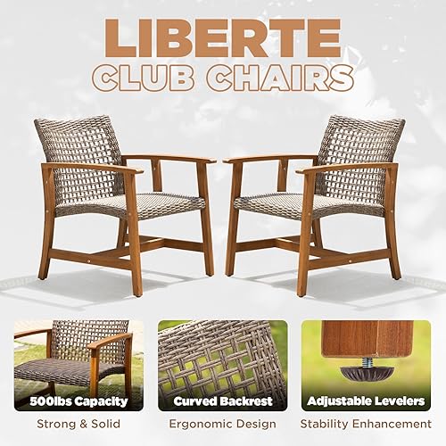 Miniatura 5 de IDZO Liberte - Juego de 2 sillas decorativas, soporte de peso de 500 libras, madera de acacia, acabado de teca FSC, protección UV, mimbre gris