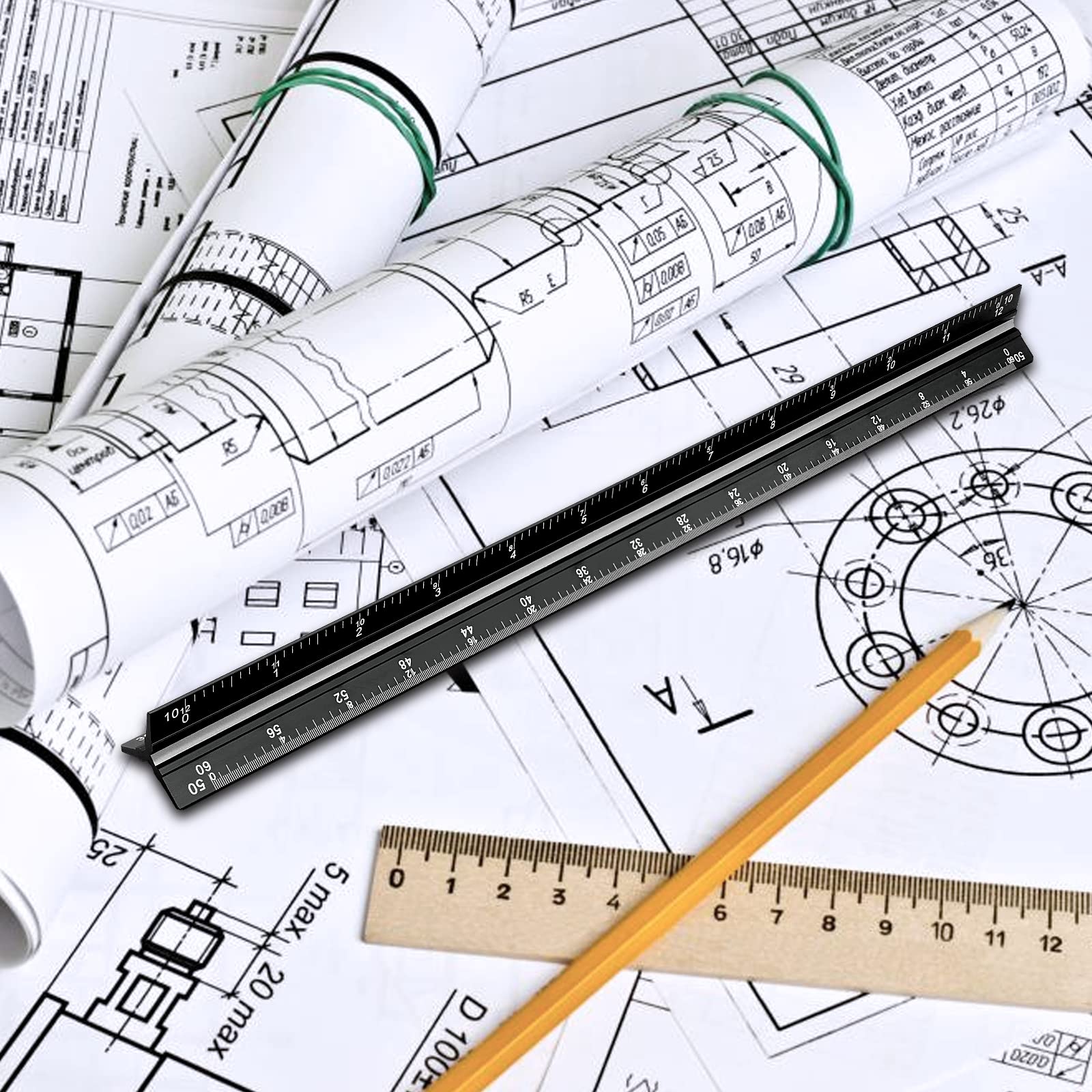 Snapklik.com : Kyuionty Engineer Scale Ruler 12 Inch, Solid Aluminum ...