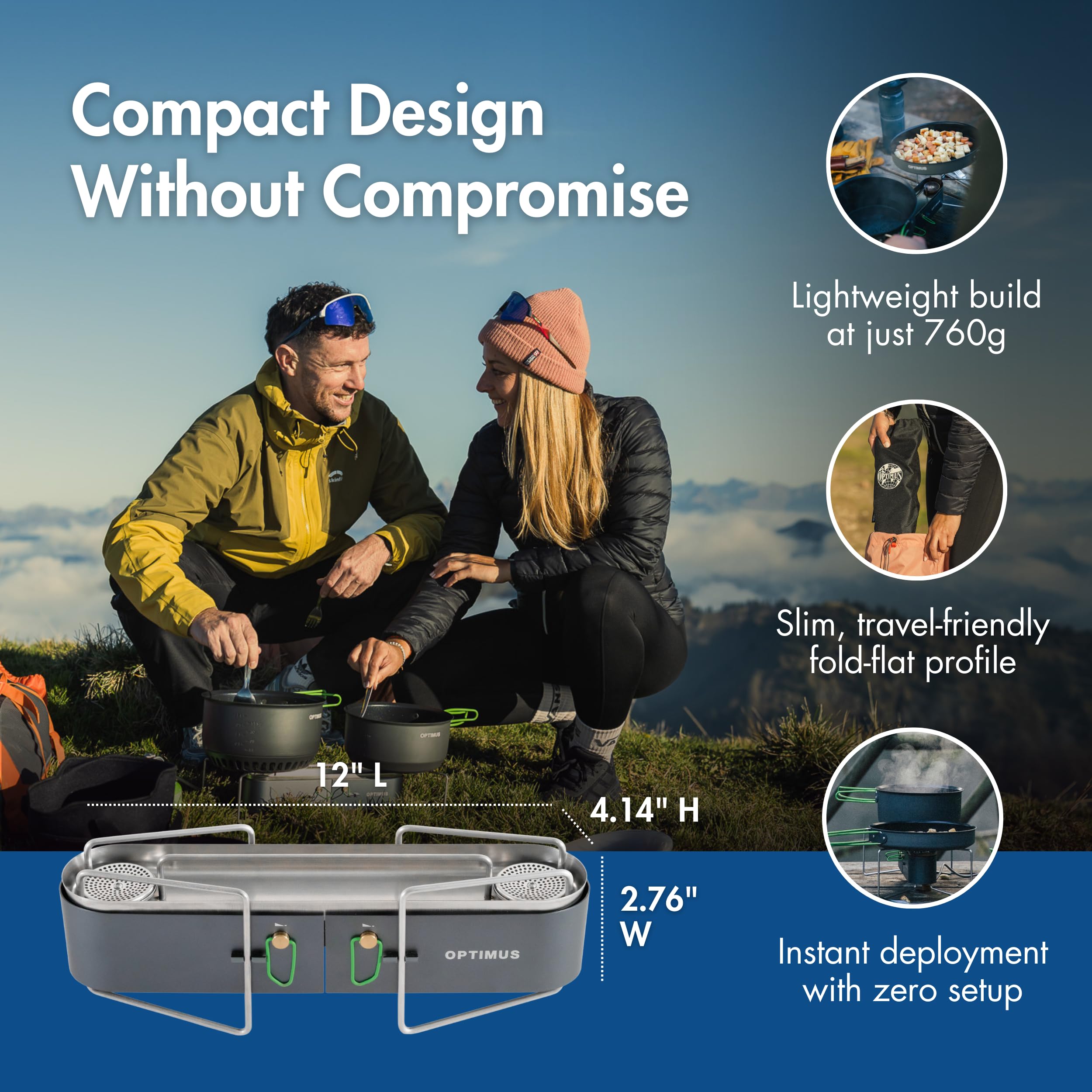 Optimus Gemini II Campingkocher mit Doppelbrenner | 2x2500W Outdoor Kochausrüstung | Ultraleicht Trekking Expedition Notfall Gaskocher | Robust Swiss Design Portable Reisekocher | Gas