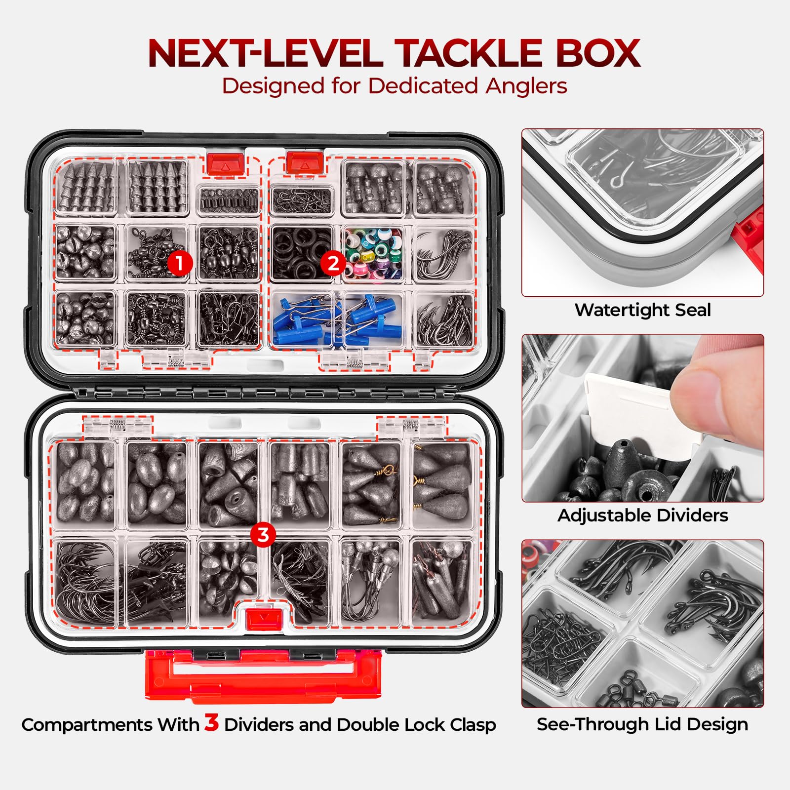 MadBite by KastKing 182/265/400pcs Compact Fishing Tackle Kit - All-in-One Freshwater Hooks, Weights, Bobbers in Tackle Box, Fishing Gear Set for Bass Trout Panfish