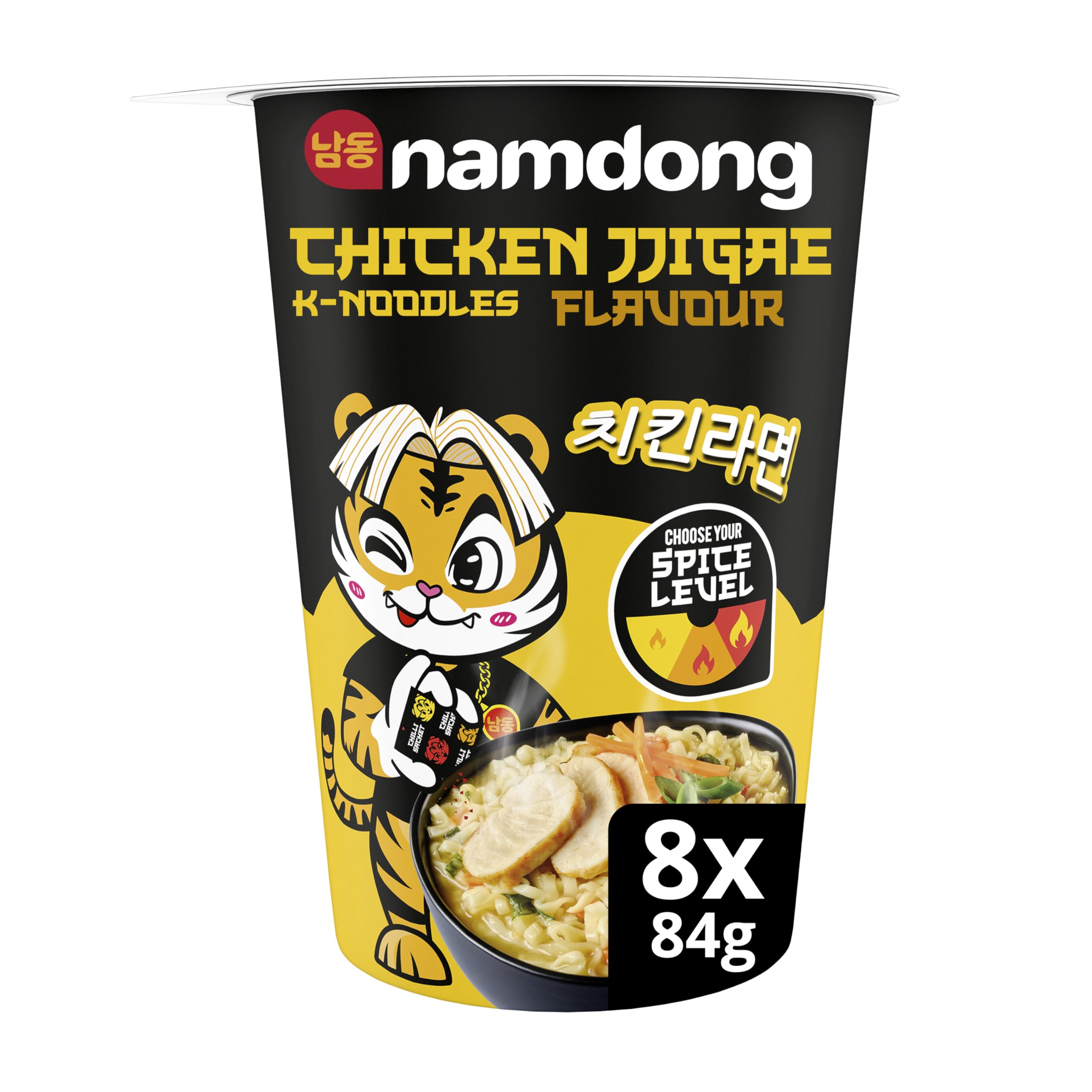 Namdong Chicken Jjigae Noodle Pot Korean-style instant noodles with a sachet of chilli mix 8x 84 g