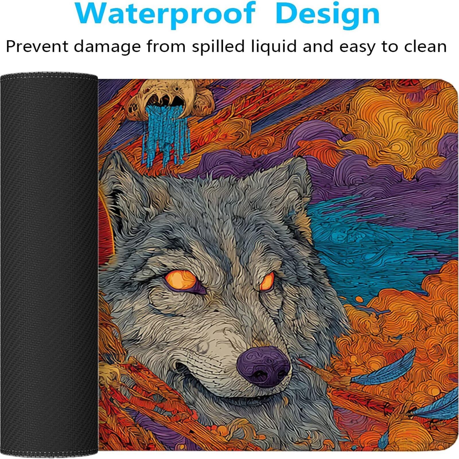 Color Naranja Alfombrilla Ratón XXL 1500x800x3 mm Grande Alfombrilla Ratón Gaming Lobo Art con Bordes Cosidos Diseño, Base de Goma Antideslizante Mouse Pad para PC Gaming Protector Escritorio z-3254