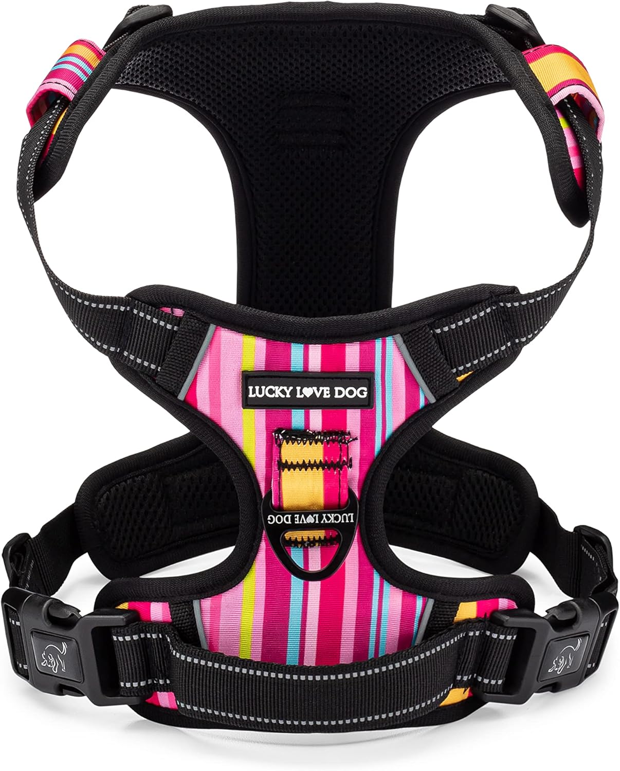 Lucky Love Dog, Colorful Stripes Dog Harness, Easy to Walk, Yellow, Pink, Blue Color No Pull Dog Harness – (Small, Molly Harness) Lucky Love Dog, Colorful Stripes Dog Harness, Easy to Walk, Yellow, Pink, Blue Color No Pull Dog Harness – (Small, Molly Harness)