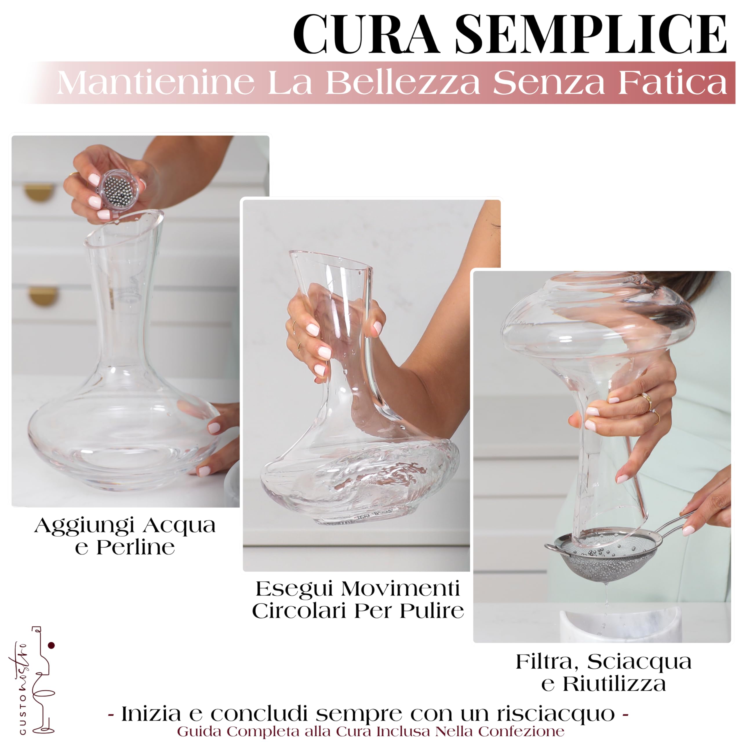 Gusto Nostro Decanter Vino in Cristallo con Tappo in Marmo – Caraffa Vino in Vetro Soffiato Senza Piombo per Vini Rossi – Decanter da 750 ml con Tappo in Pietra Naturale – Design Elegante Inclinato