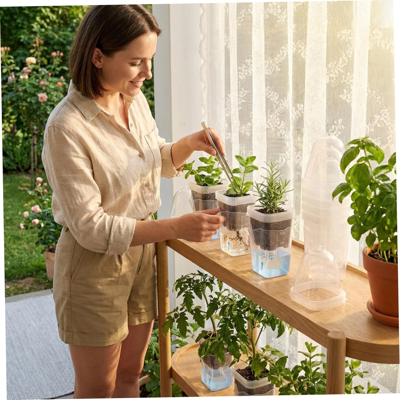 Confezione da 12 vasi autoirriganti, Sistema di irrigazione Automatica delle Piante con cupole umide e stoppini per piantine, Piante grasse e talee - Piccoli vasi da vivaio con drenaggio