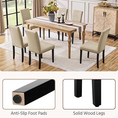 Miniatura 87 de Yaheetech Parson - Juego de 4 sillas de comedor tapizadas de tela con asiento acolchado y patas de madera maciza para comedor/restaurante, diseño