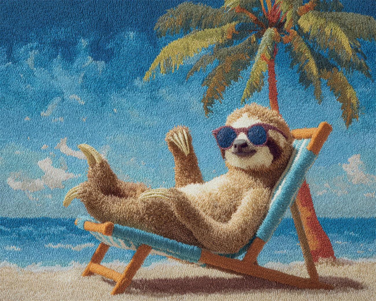 AMBATTERY Animal Tapestry Kit Sloth On A Beach Chair DIY Crochet Kit Embroidery Set Rug Making Canvas Kits Needlework Crafts for Home Decor 23x35in