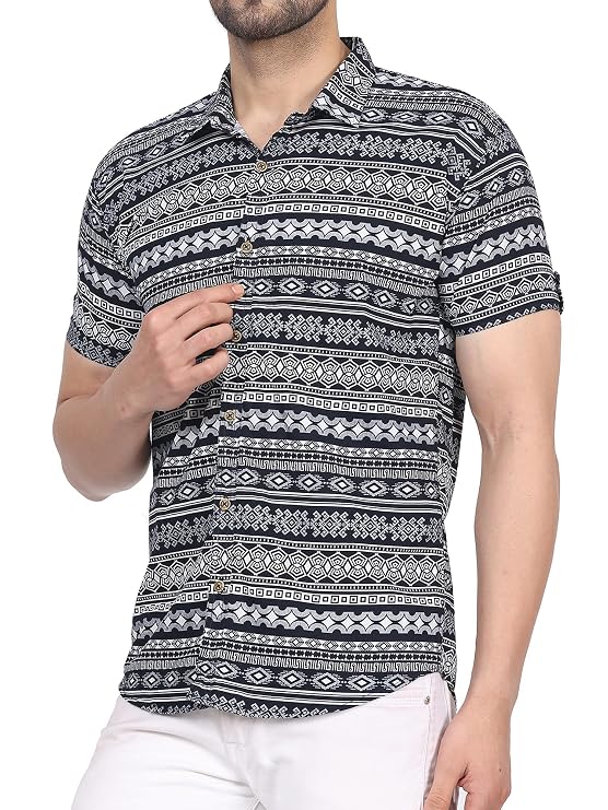 CVC Fashion Men's Printed Button-Down Shirt Aesthetic Regular Fit Half Sleeve Casual Shirt for Men, Ideal for Summer & Beach Wear