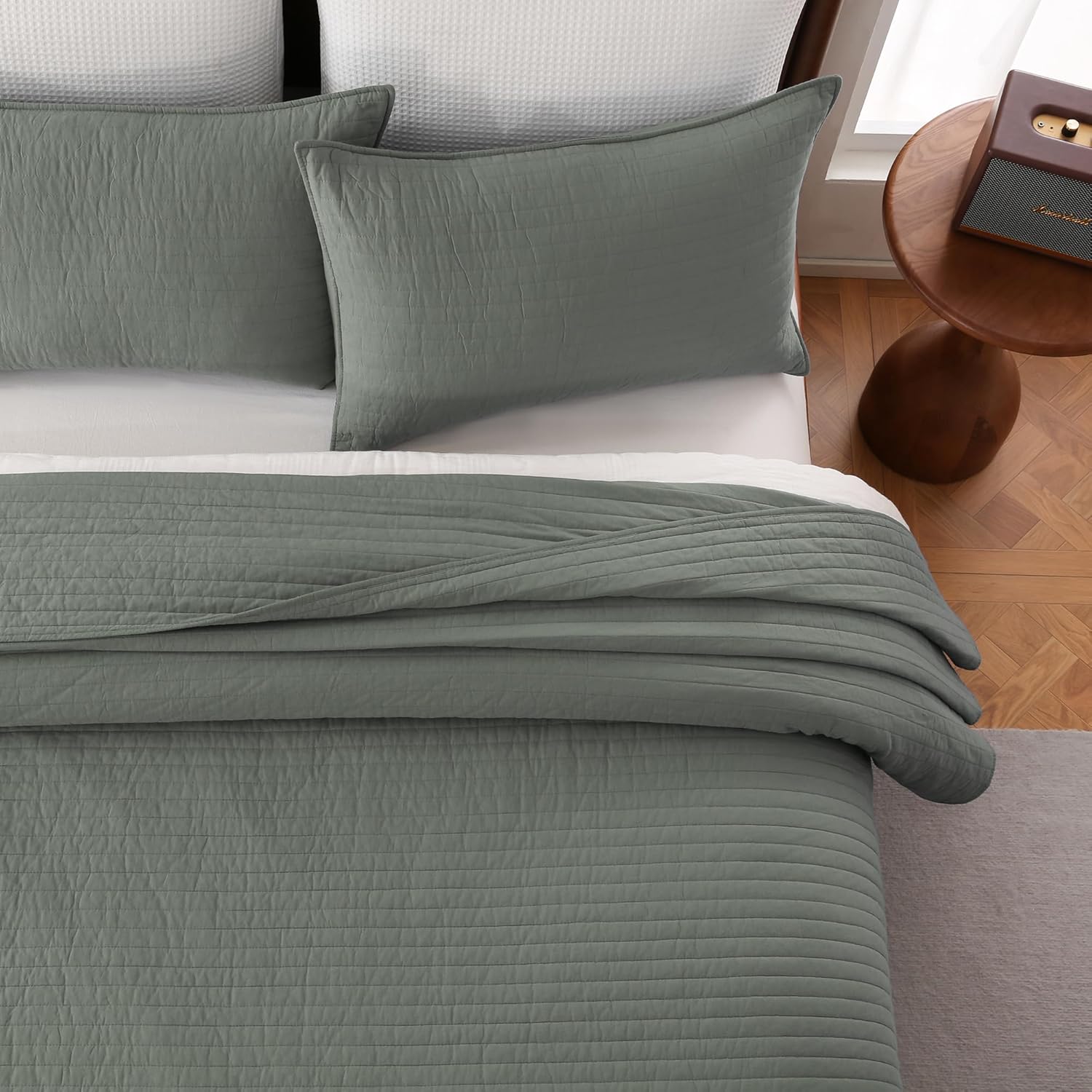 100% Cotton Quilt Set Oversized King Size - Soft Lightweight Stripe Bedding Set, Classic Comforter Set for All Season with 2 Shams, Oversized Bedspread Coverlet, 120 x120 inches - Image 4