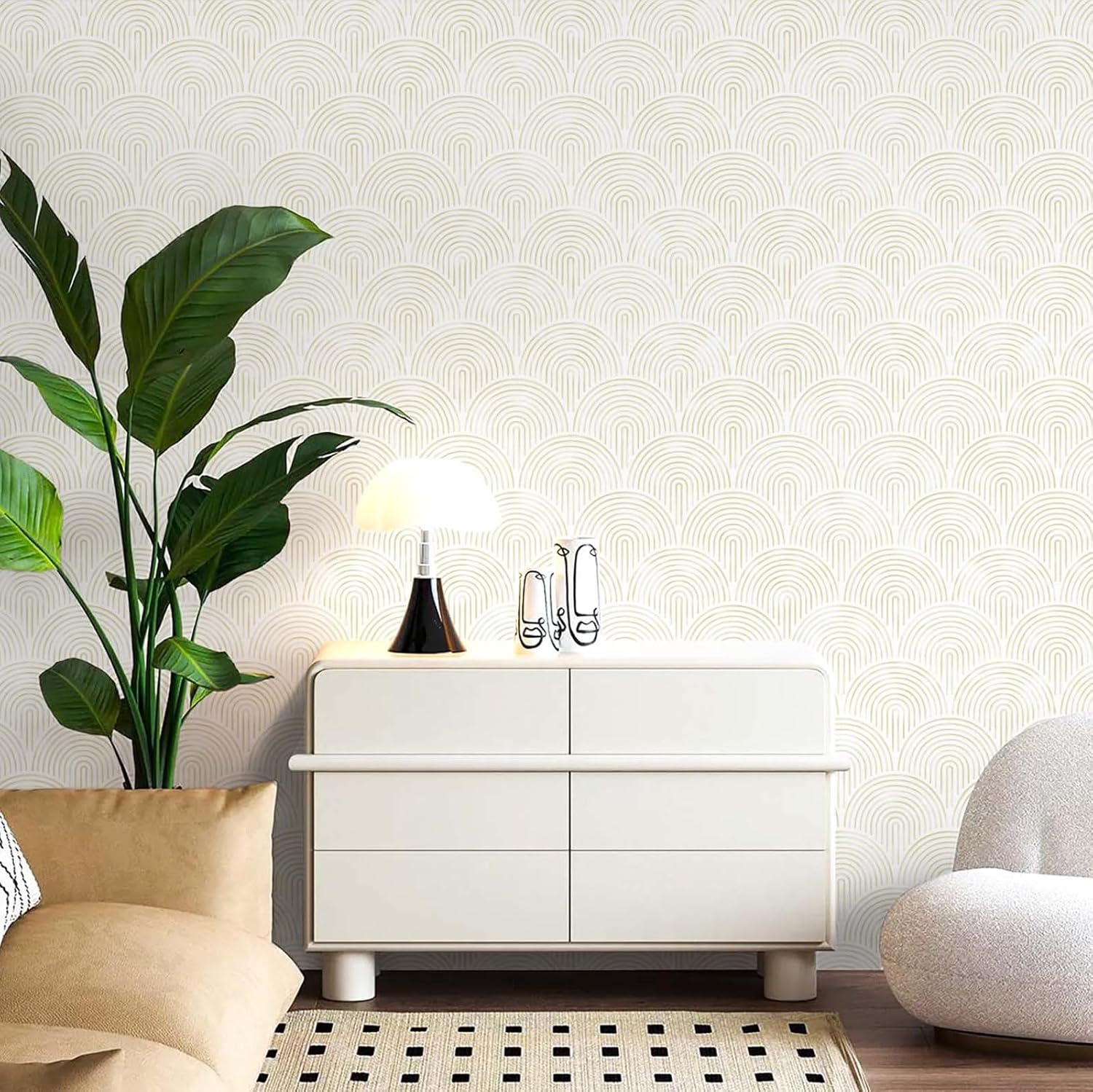 Modern Peel and Stick Wallpaper Boho Contact Paper Neutral Self Adhesive Removable Wallpaper for Bathroom Kitchen Bedroom Beige Geometric Decorative Contact Paper Abstract Vinyl 393inL 17.3inW