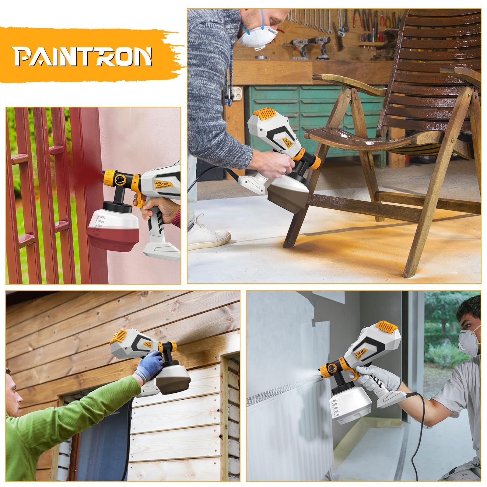 Pulverizador de pintura HVLP de 700 W, pistola de pintura eléctrica, contenedor de alta capacidad de 1200 ml, fácil de limpiar, 5 boquillas de latón y 3 patrones, para muebles, armarios, vallas,