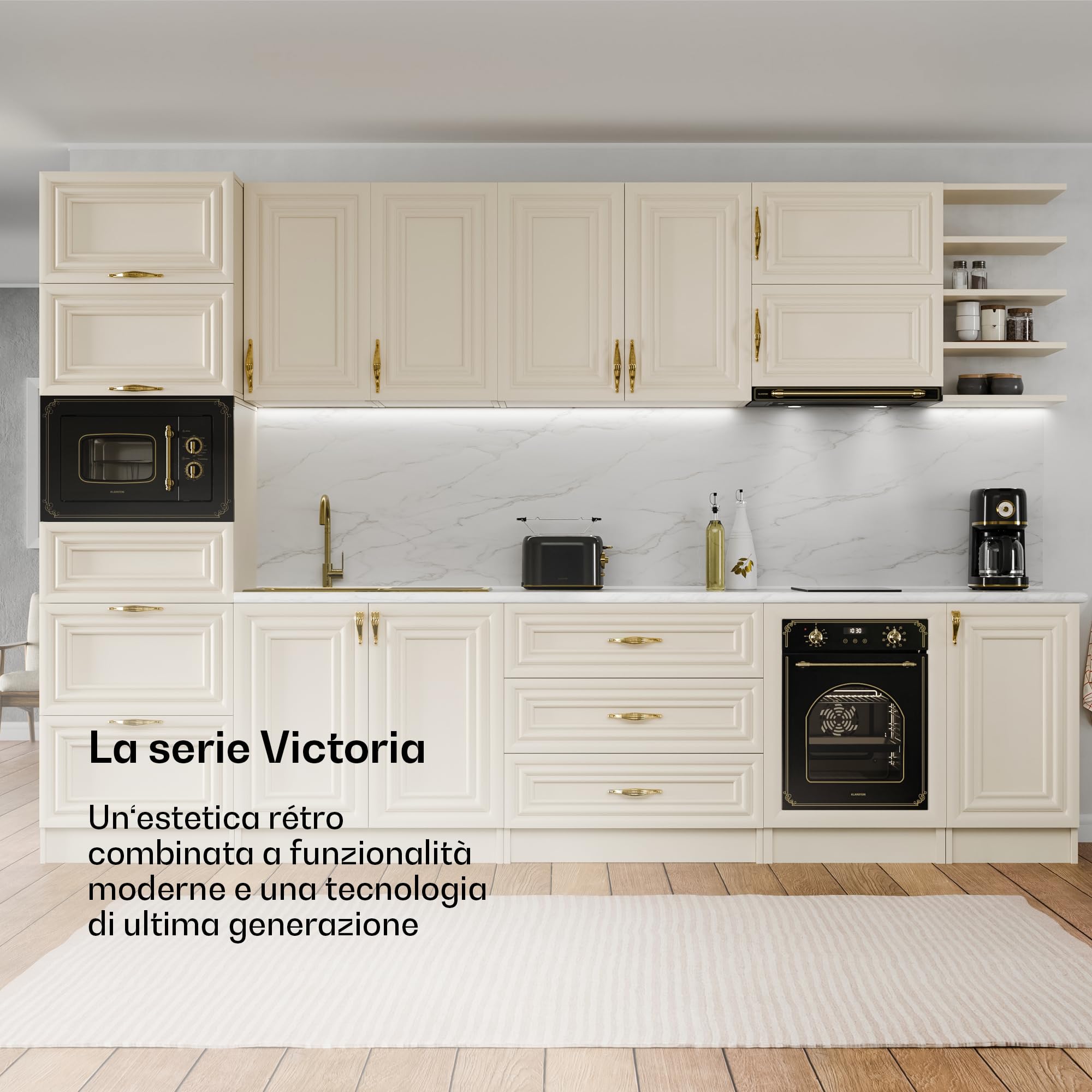 Klarstein Elizabeth Slim - Forno da Incasso, 49L, 9 Funzioni, Pulizia a Vapore, Timer Digitale, Forno Elettrico Ventilato, Sportello Rimovibile, Classe Energetica A, Design Nero, 45cm