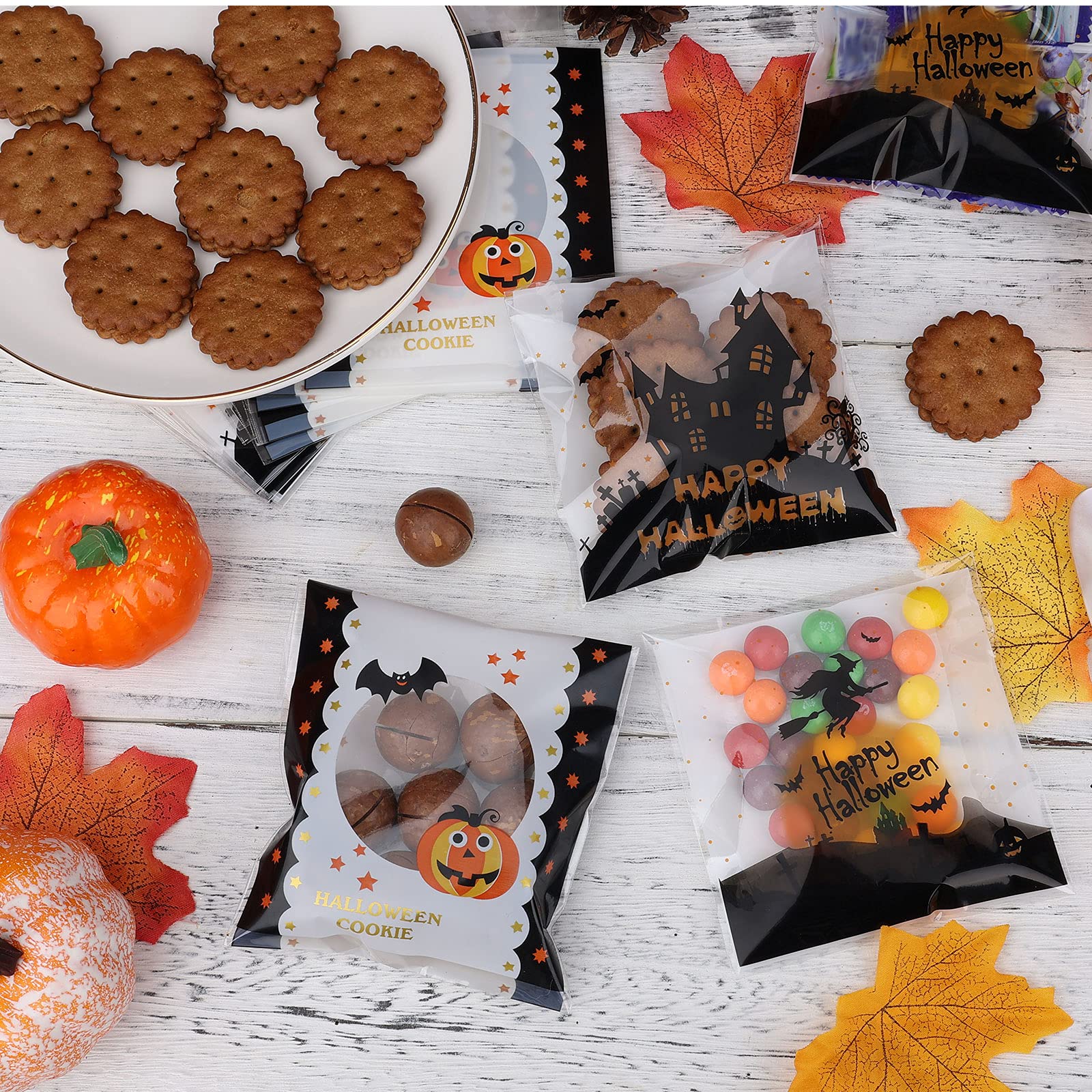Make The Exorcist Fall In Love 100 Sacchetti Regalo Autoadesivi Per Halloween - Zucca Nero/Arancio Per Caramelle, Biscotti Witch Gadget
