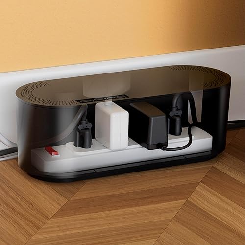 Vista 24 de D-Line Caja de gestión de cables, soporte para regleta de alimentación, ocultadores de salida de suelo, organizador de cables de escritorio, cables