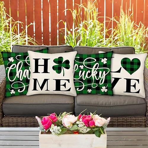 Miniatura 2 de Asamour Juego de 4 fundas de almohada del Día de San Patricio de 22 x 22 pulgadas, decoraciones del día de San Patricio para el hogar, trébol de la