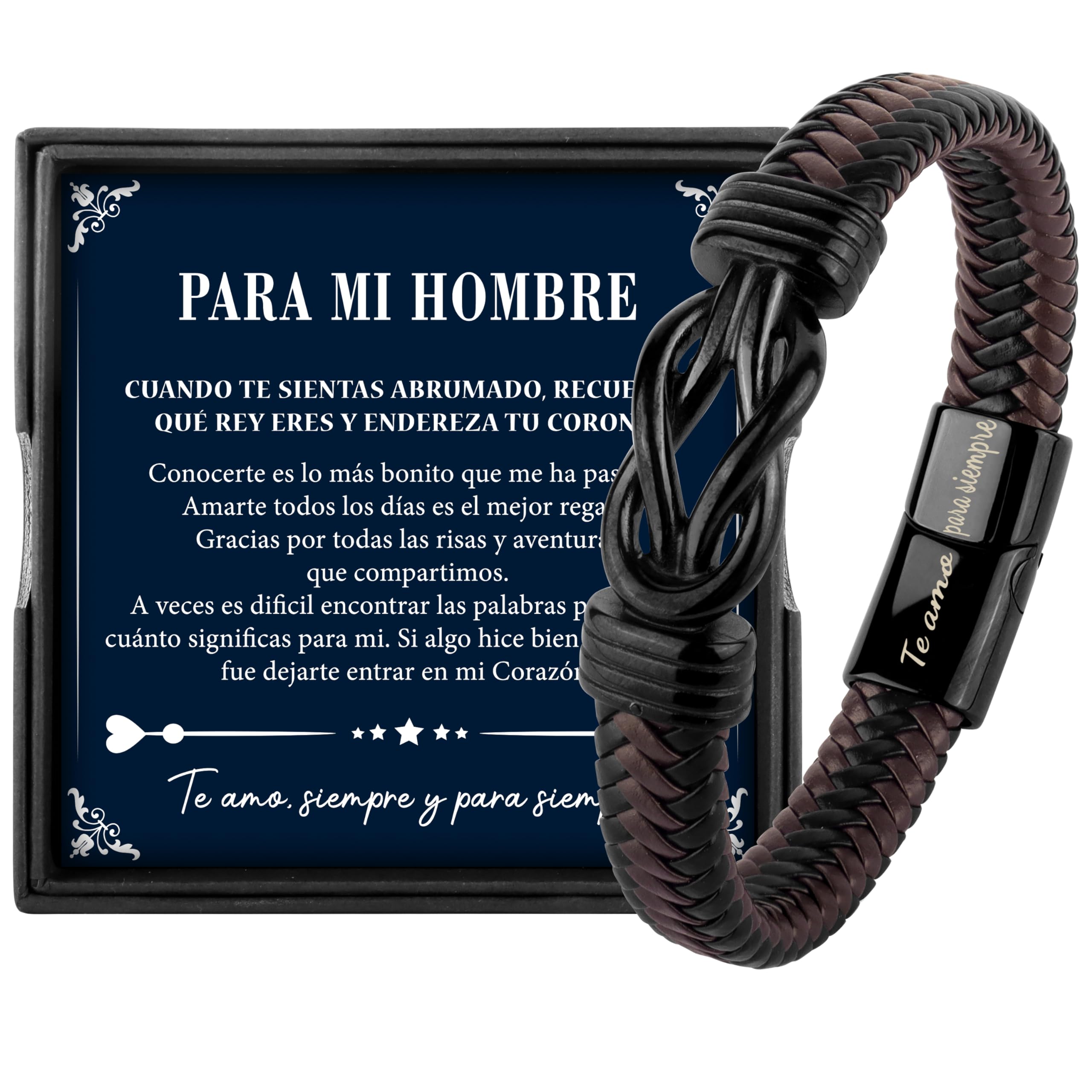 Rebundex Regalos Originales para Hombre Pulsera Cuero Hombre Plata, Regalo para Hombre Regalo Novio, Regalo Aniversario Pareja Regalos Navidad Hombre Regalos San Valentin